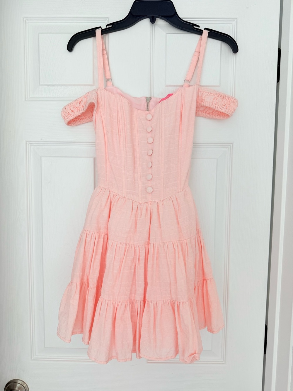 Sugar Thrillz  Pink Off-Shoulder Tiered Mini Dress